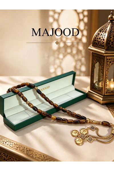 MAJOOD 33 Columnar Natural Tiger Eye Prayer Beads/Tasbih/16MM/For Men and Wom...