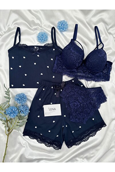 Lena Homewears طقم بيجامة لينا للسيدات مع ملابس داخلية وشورت ميلان بنمط قلب