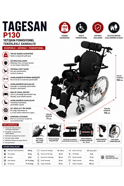 POYLİN P130 Yetişkin Multifonksiyonel Tekerlekli Sandalye