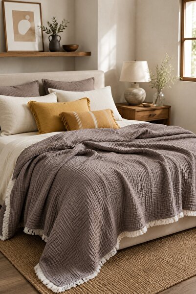 Tasarım Hb&Victory 100% Cotton 6 Layer Muslin Quilt Brown Color Double Size 2...