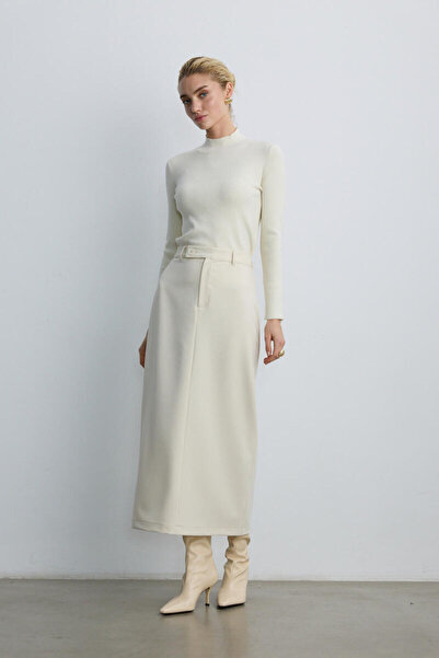 BE BLUE Cream Color Seam Detail Pencil Skirt