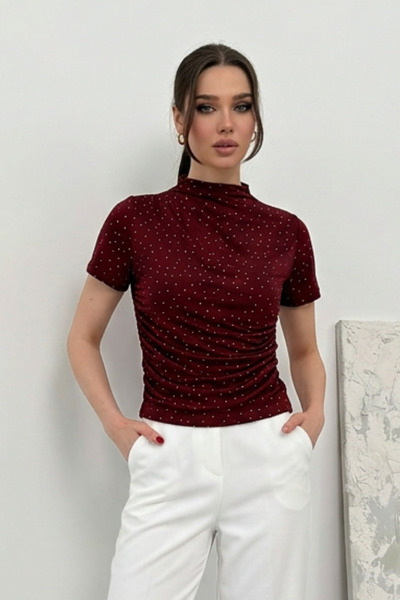 AKD Atelier Tricou de damă cu mânecă scurtă, cu aplicații de strasuri, din țe...