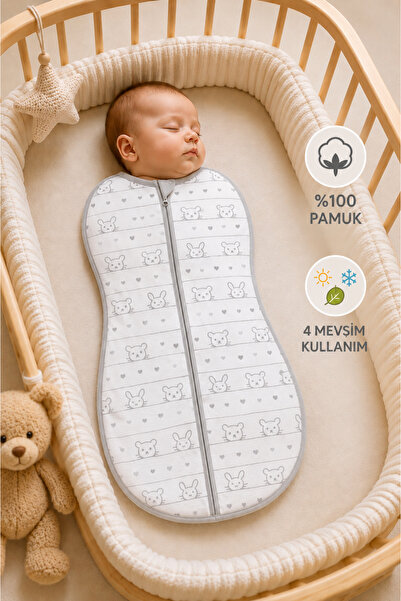 Mimocan %100 Pamuklu Organik Yumuşak Penye Uyku Tulumu Yenidoğan Fermuarlı Ku...
