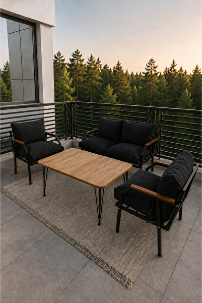 UFUK HOME Linda 211 Masalı Siyah Fermuarlı Bahçe Balkon Takımı, Cafe, Salon- ...