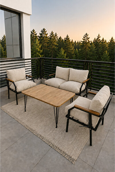 UFUK HOME Linda 211 Masalı Krem Fermuarlı Bahçe Balkon Takımı, Cafe, Salon - ...