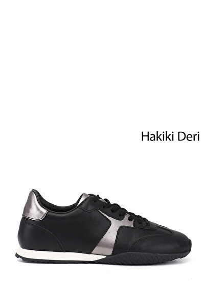 GÖNDERİ(R) Women's Black Rubber Laced Genuine Leather Sneaker