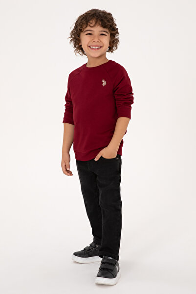 U.S. Polo Assn. سويت شيرت للأولاد بياقة دائرية باللون العنابي 50313832-VR014