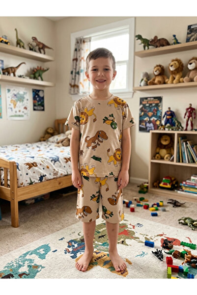 Fil Kids Σετ καλοκαιρινής πιτζάμες με κοντομάνικο σορτς με μοτίβο σαφάρι για ...
