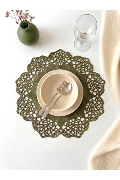 Ergüven Home Yeşil Süet Kumaş Yuvarlak Supla Amerikan Servis Takımı 6'lı 35x35cm