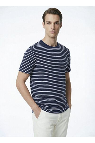 Fabrika Lacivert Erkek Slim Fit Çizgili T-Shirt F6SM-TST 2996