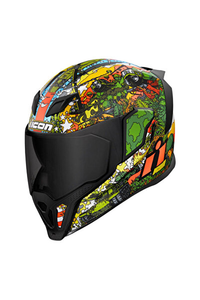 Icon Airflite GP23 Kapalı Motosiklet Kaskı Siyah Yeşil Turuncu