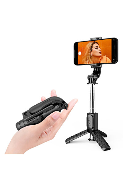 Techsuit Stick selfie cu trepied și telecomandă, 74 cm, mini - (Q11) - negru