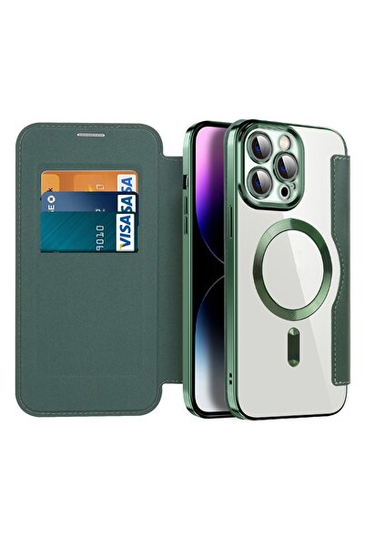 Techsuit Калъф за iPhone 14 Pro Max - SmartMag Book Case - Зелен