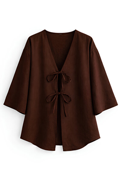 SevdeUgur Cămașă tip kimono cu șireturi duble – Eleganță la modă în stil isla...