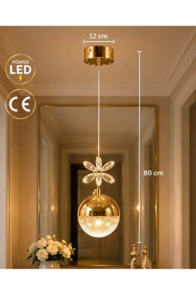 Buiva Luxury Tekli Sarkıt Avize Power Led Gün Işığı Parlak Gold Sarı Kaplama Kelebek Detaylı