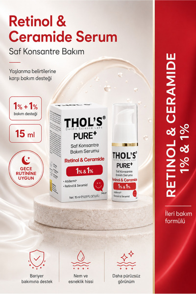 THOLS PURE+ %1 Retinol & Seramid Kırışıklık ve İnce Çizgi Karşıtı Saf Gece Ba...