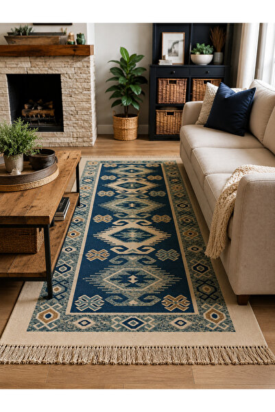 OEM Traditional carpet, size 120 x 180 cm blue and cream, ROMB model