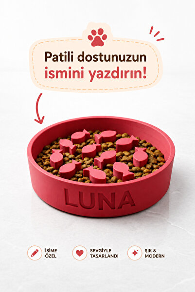 Generic Kişiselleştirilebilir İsim Yazılı Kedi Mama Kabı - Yavaş Yeme (Slow F...