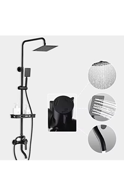 7LIFE Set Coloana Dus Neagra Mata cu Palarie Patrata, Para Dus Mobila, Dus WC...
