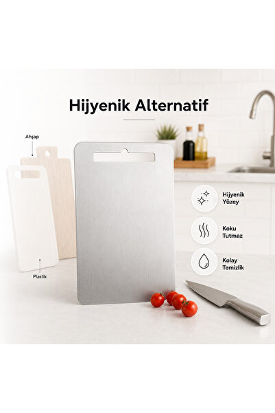 Stilorax Anti-Bakteriyel Çelik Kesme Tahtası 29x19 cm Küçük Boy, Koku Yapmaz ...