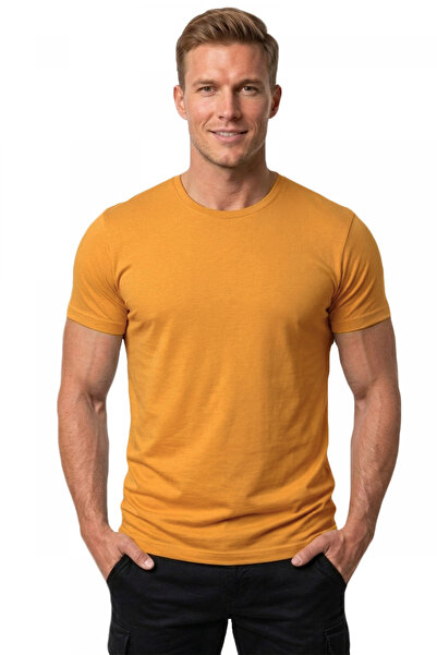 DeepSEA Tricou de bază din bumbac Lycra pentru bărbați/unisex, galben muștar,...