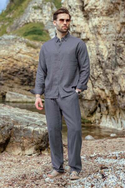 Madmext Smoked Comfortable Cut Linen Men's Shirt and Trousers Set E7362