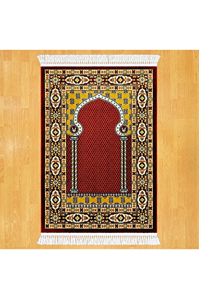 MEVLANA BAZAAR سجادة صلاة من الصوف منقوشة من هونكار باللون الأحمر الداكن