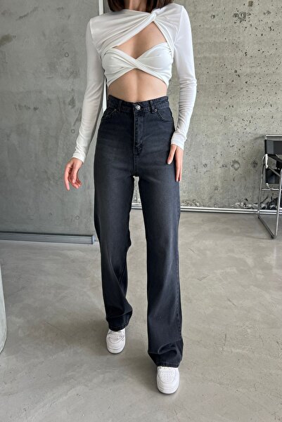 XRAY JEANS بنطلون جينز أسود فضفاض عالي الخصر للنساء