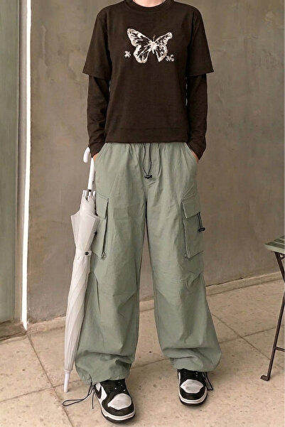 GRİİ WEAR Unisex Y2K Extra Baggy Waist Elastic Waist Pants Seasonal Quality F...