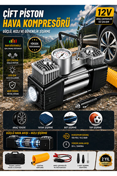 OG GERMANY STEEL İtaly 850P 12v Çift Pistonlu 150Psi Tüm Araç Lastik Bot Şişi...