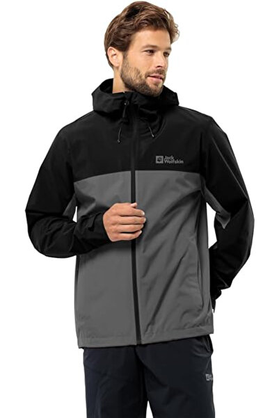 Jack Wolfskin 1115892_6945 WEILTAL 2L JKT M Outdoor Yağmurluk Siyah Gri