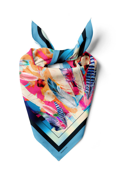 Modabutik B99 Kadın Garden Desenli Bandana 50x50 Siyah Mavi DG0232-22
