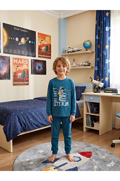 elmas kids Σετ πιτζάμες για αγόρια, 100% βαμβακερό, μπλε ναυτικό, με σχέδιο α...