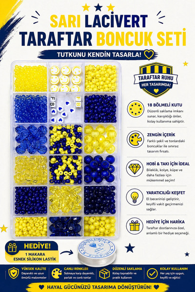 By MO Accessories Kadın ve Erkekler İçin Sarı Lacivert Takı Yapma Seti Taraft...