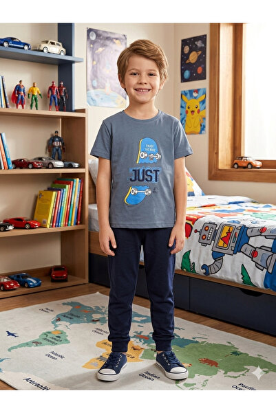 ALİŞ KİDS Set de pijamale de vară cu mânecă scurtă, cu model skateboarding, a...