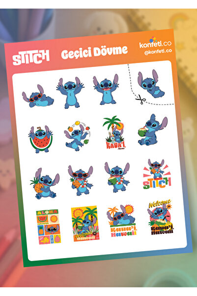 konfeti.co Stitch Çocuk Geçici Dövme Seti