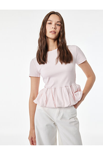 Koton Tricou cu mânecă scurtă, croială slim, cu decolteu tip balon și peplum