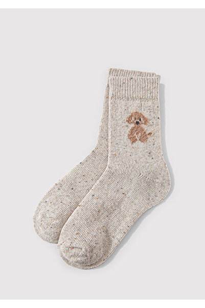 Mavi Beigefarbene Stiefelsocken aus Wollmischung 1912832-70020