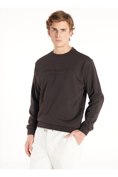 Ted Baker Kahverengi Erkek Bisiklet Yaka Standart Kabartma Sweatshirt TBMRTS1033