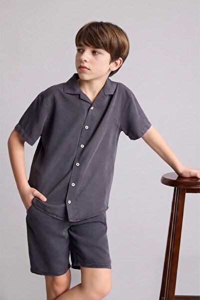 DeFacto Regular Fit Apaş Collar Tencel Short Sleeve Shirt for Boys H5646A826Sm