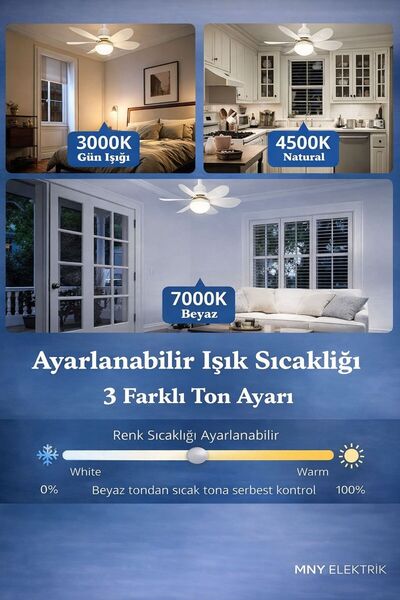 Hooger German l 6 kanat Tavan Vantilatörü 3 Renk Led Işık 3 Kademe Hız Modu S...