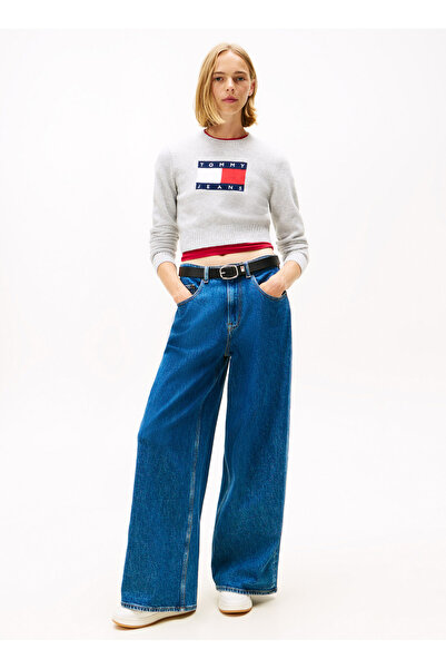 Tommy Jeans Šedý dámský svetr s kulatým výstřihem a standardním vzorem DW0DW2...