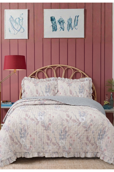 LALHOME طقم غطاء سرير مزدوج من فلورز مقاس 240x260 سم - مصنوع من البوليستر بنس...