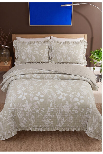 LALHOME Flowers Çift Kişilik Yatak Örtüsü Seti 240x260cm - Volanlı 2 Yastıklı...