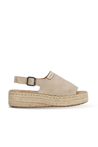 Bueno Shoes صندل مسطح نسائي من جلد الغزال البيج 14ws72500