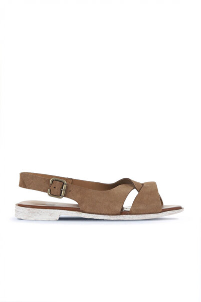 Bueno Shoes Sandale plate pentru femei Taba Alf Suede 01wa3018