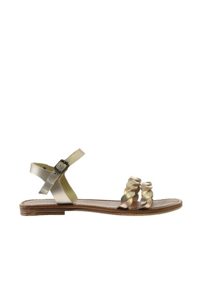 Bueno Shoes Γυναικεία φλατ σανδάλια σε κίτρινο δέρμα με γυαλιστερή επιφάνεια ...