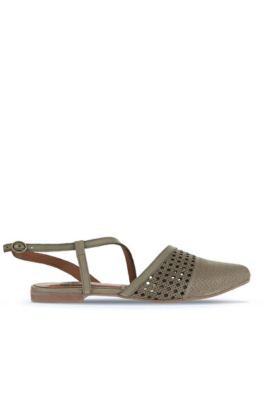 Bueno Shoes صندل نسائي مسطح من الجلد الكاكي 01wa3302