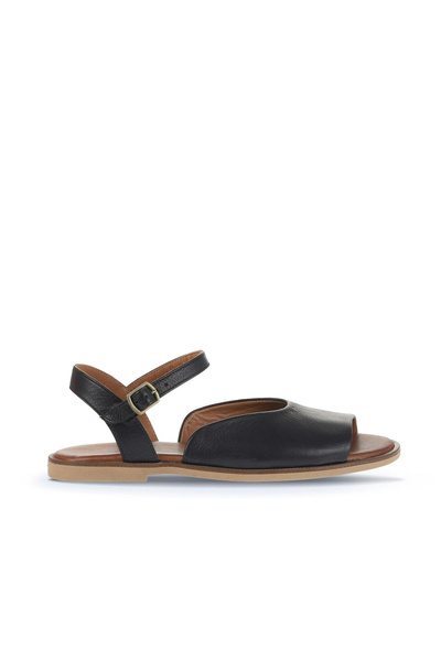Bueno Shoes Sandale plate de damă din piele neagră-bej Khv 01wa5702