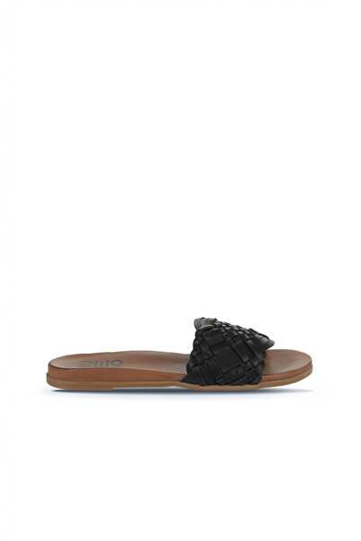 Bueno Shoes Black Leather Women's Flat Slippers 01Wu4233